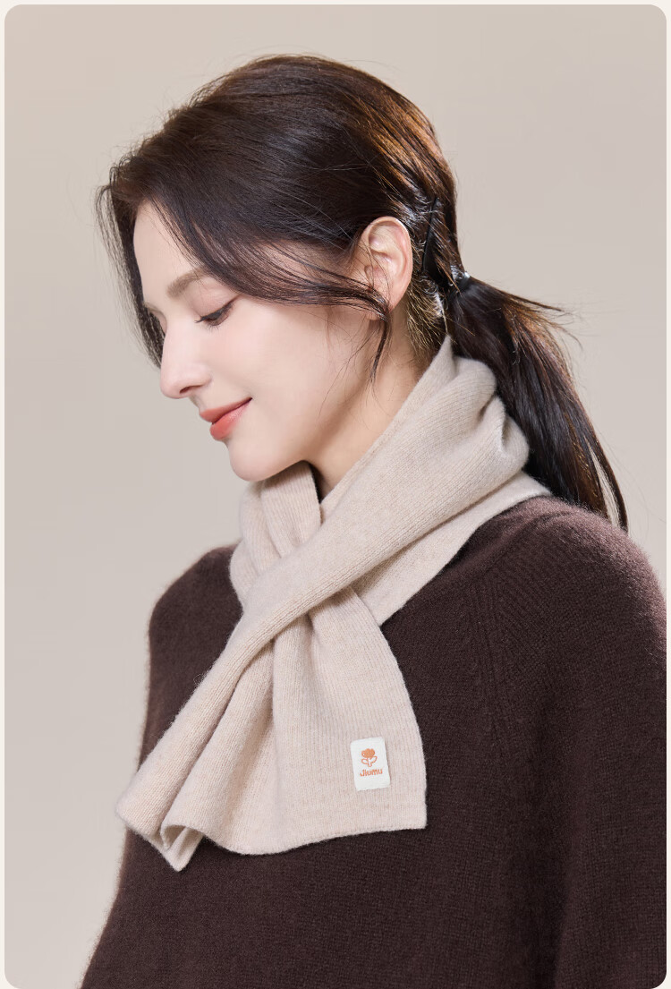 JIUMU Pure Wool Interwoven Small Scarf Women's Autumn Winter Warm Neck Warmer Lightweight Short Scarf for Girls 2