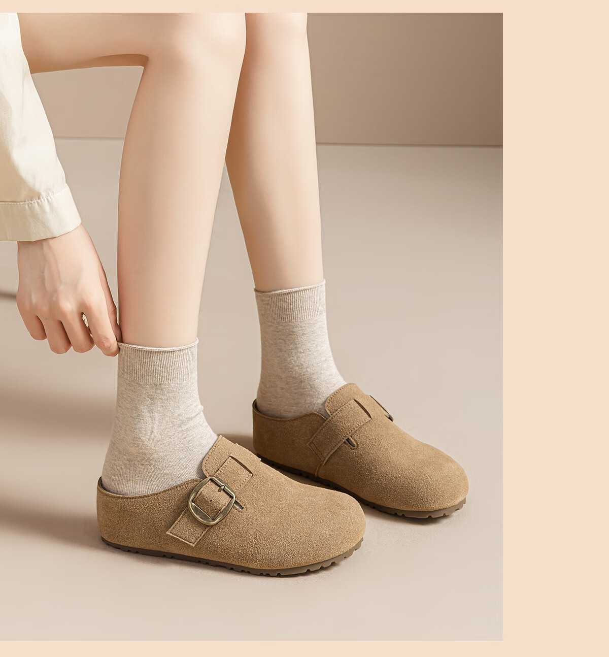Warrior Thick Sole Boken Half Slippers Women's Outdoor New Style Height Increasing Closed Toe Slip-On Shoes Khaki Size 35 13