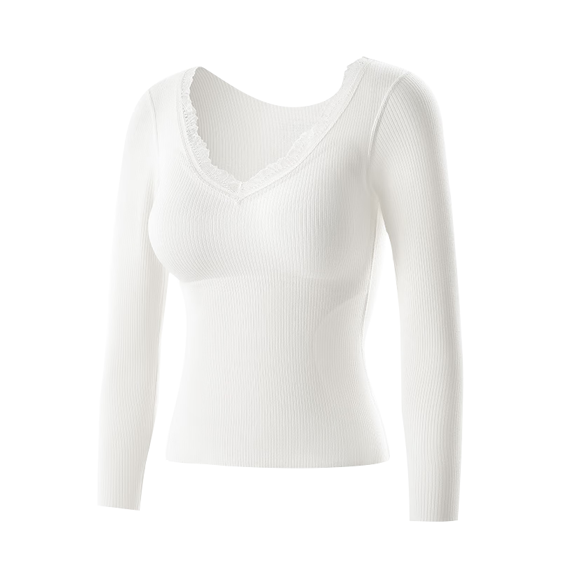Langsha Women's Thermal Underwear with Chest Pad Autumn Winter Heating Cashmere Silk Seamless 10A Antibacterial Thickened Lace V-Neck Base Shirt