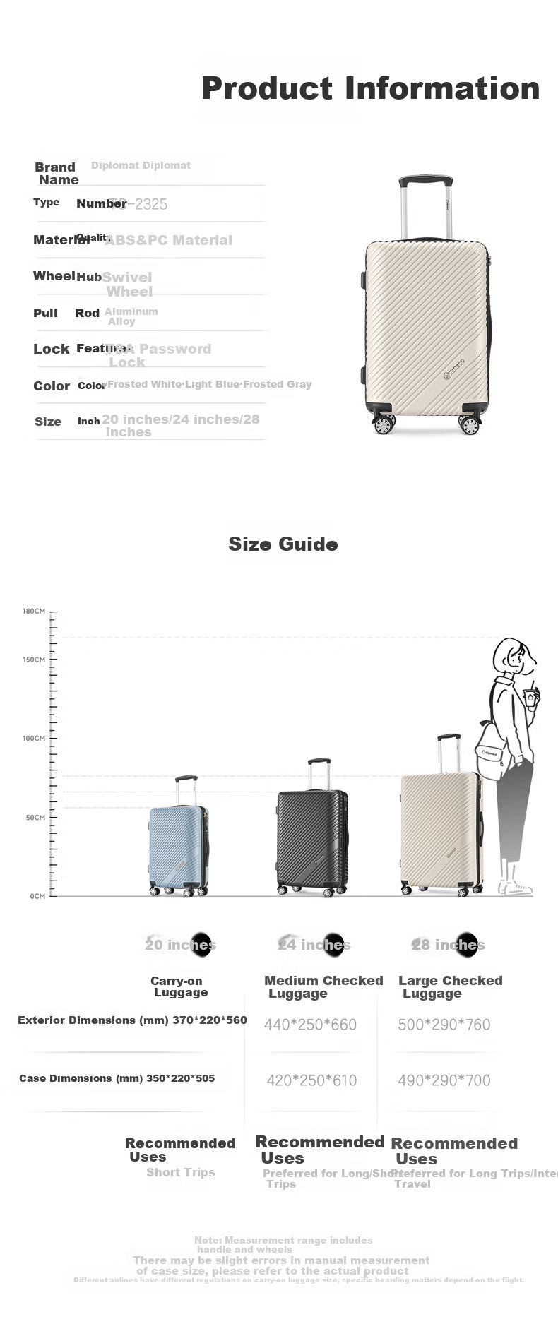 Diplomat 28-Inch Large Capacity Password Lock Suitcase with Wheels for Men And Women, Cloud-Shaped Travel Luggage TC-23254 Blue 4