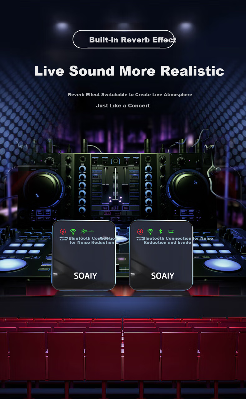 Soaiy Wireless Lavalier Microphone for Live Streaming, Recording Equipment, Short Video, Outdoor TikTok Karaoke, Professional Noise Reduction Portable Wireless Microphone MK52 Dual Channel Android Versio 6