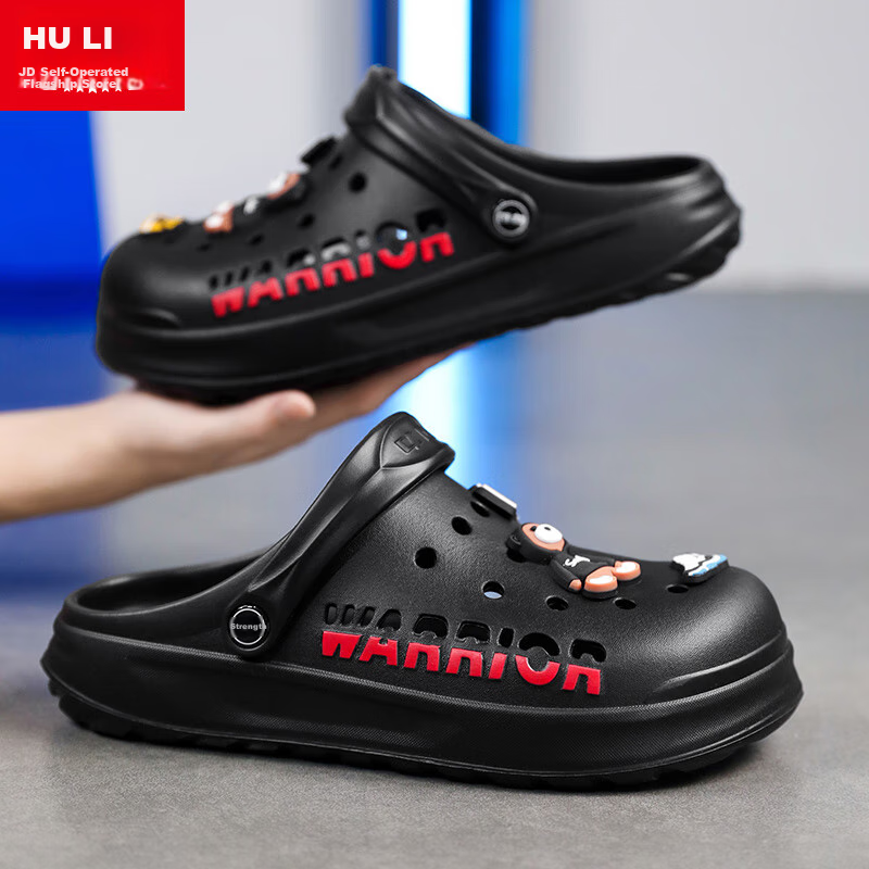 Warrior Official Men's Summer 2026 Outdoor Breathable Slip-On Shoes Non-Slip Slippers Gray Size 43