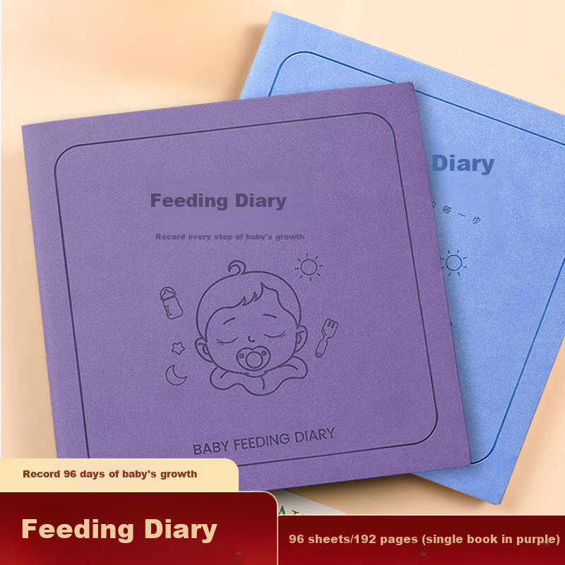 Jiamo Feeding Diary Square Soft Leather Notebook Baby Growth Record Book Children's Journal Newborn Infant Daily Routine Feeding Supplement Breastfeeding Purple Single Book