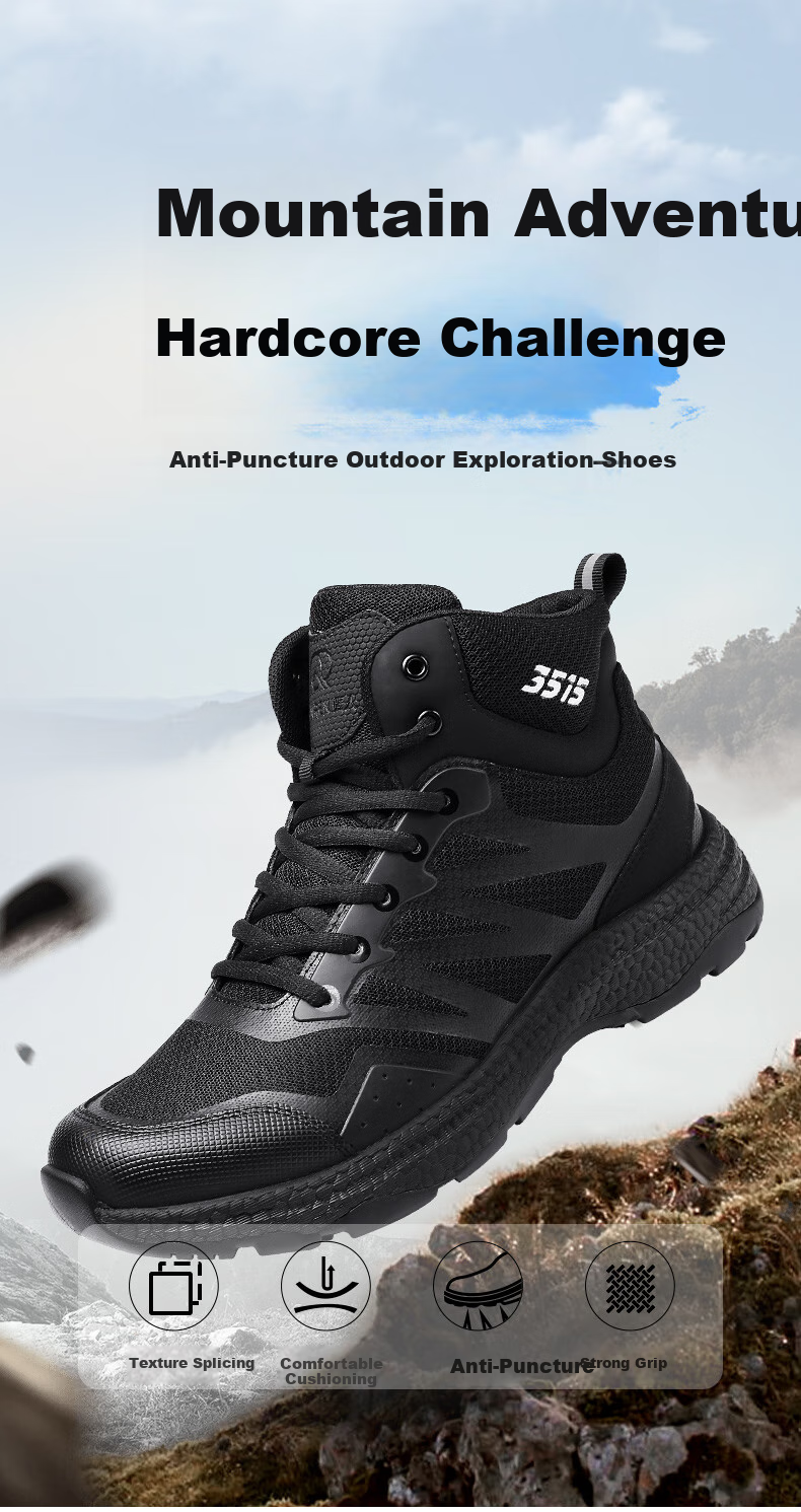 Qiangren Men's Boots, 3515 Hiking Boots, Breathable Shock-Absorbing New Style Puncture-Resistant Outdoor Sports Training Boots, JDS230G, Black, Size 38 1