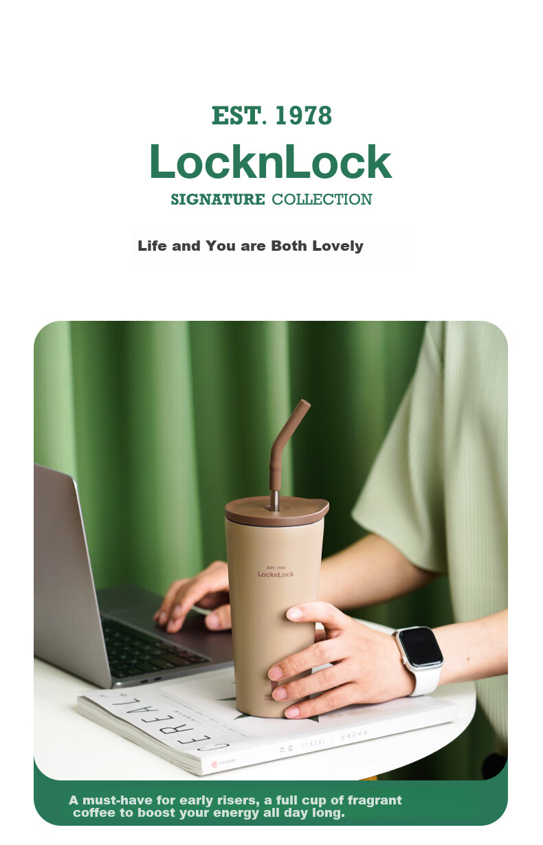 LOCK&LOCK Giant Ceramic-Coated Insulated Mug with Handle for Men And Women Students, Stylish Hot And Cold Water Bottle, 1L, Pink 3