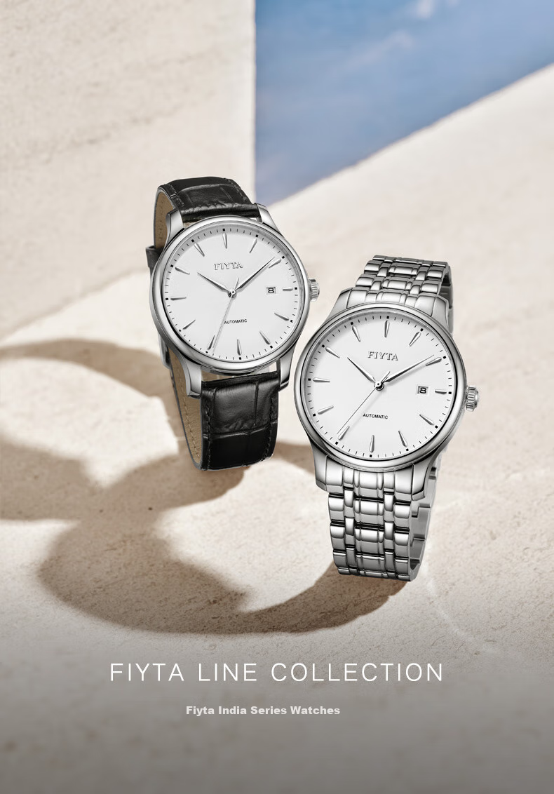 FIYTA Classic Series, Calendar White Dial with Black Leather Strap, Automatic Men's Mechanical Watch, Business Casual Style, Holiday Gift for Me 1