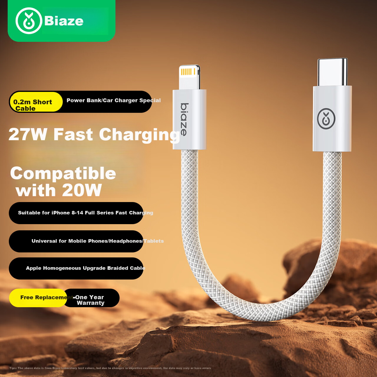BIAZE Type-C to Lightning Charging Cable for Power Bank, Fast Charging Short Cord 0.2 Meters PD20w Fast Charging Cable for IPhone14/13/12/11/8 Mobile Phone Car Charger