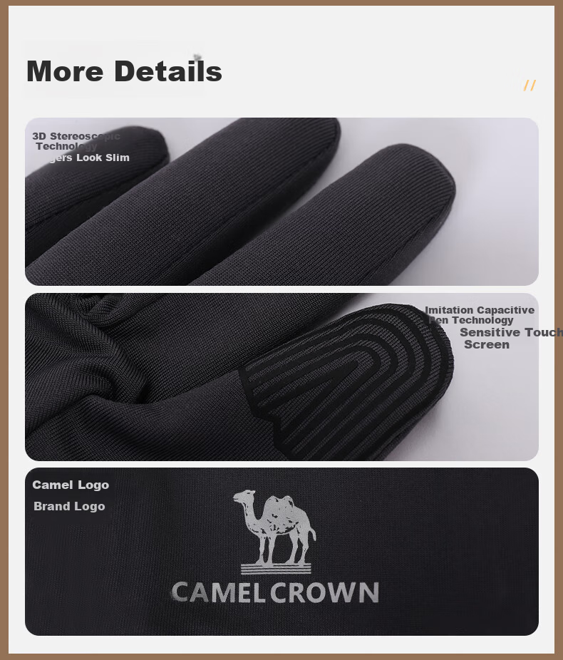 CAMEL Touchscreen Gloves for Men, Non-Slip, Fleece-Lined, Warm, Outdoor Sports Thin Gloves, Winter Women's A1W3GZ103 Ink Black L 17