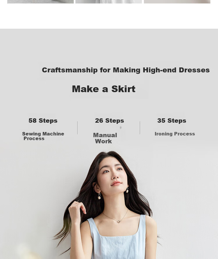 Shangdu Bila 100% Cotton A-Line Dress Women Summer Slim Waist Spaghetti Strap Square Neck Casual Mid-Length Dress 6