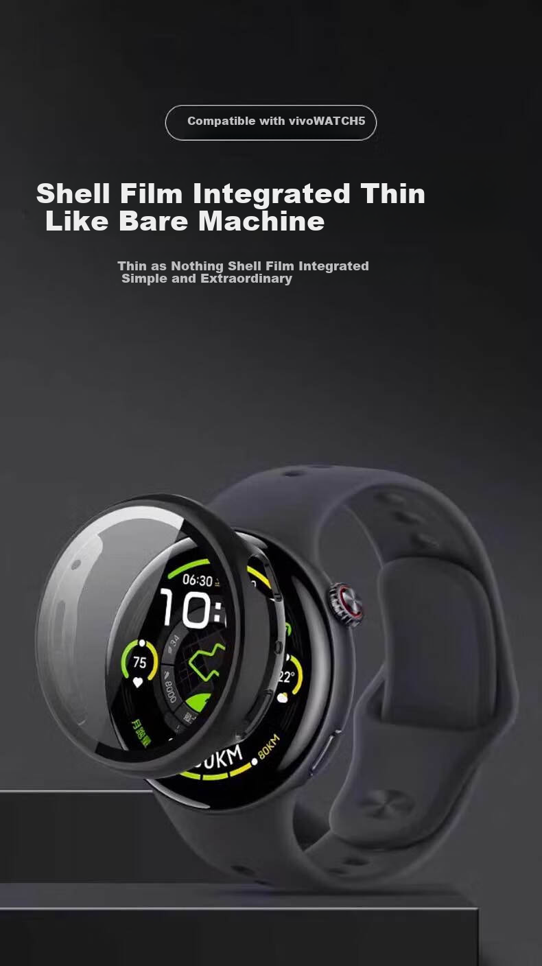 Iboann Protective Case for Vivo Watch 5, Hard Shell, Full Coverage Screen Protector for IQOO Watch 5, Anti-Scratch, Anti-Fingerprint, Shockproof Tempered Glass Film, Black 1