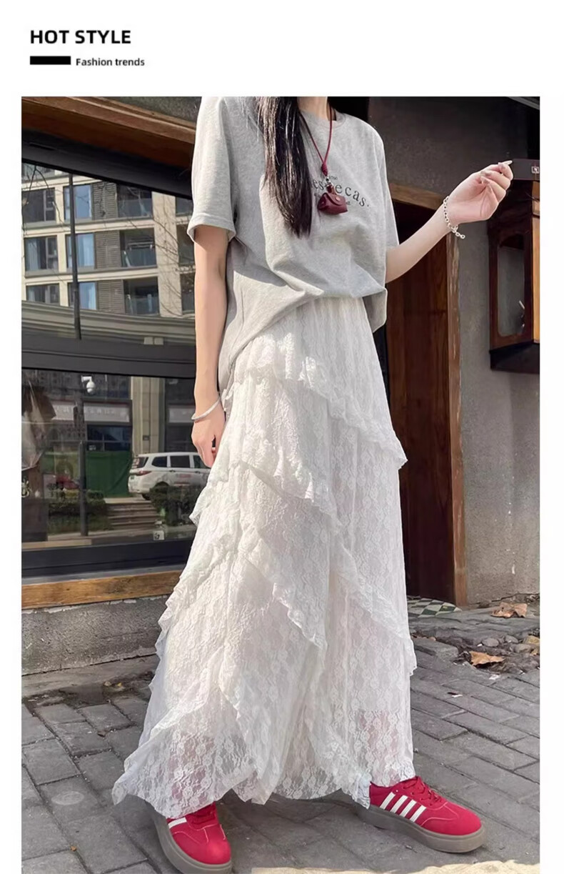 Langsha Lace High-Waist Mesh Puff Cake Skirt Women's Spring 2026 New Slimming A-Line Mid-Length Skirt 24