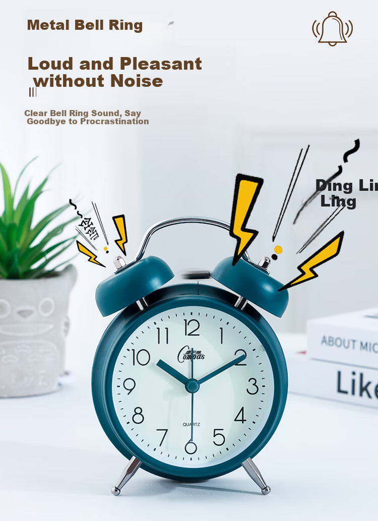Compas Alarm Clock for Children And Students, Retro Mechanical Bell Alarm Clock with Loud Volume, Bedside Clock, Essential for Back-To Season, 2316 Blue Back-To Editio 7