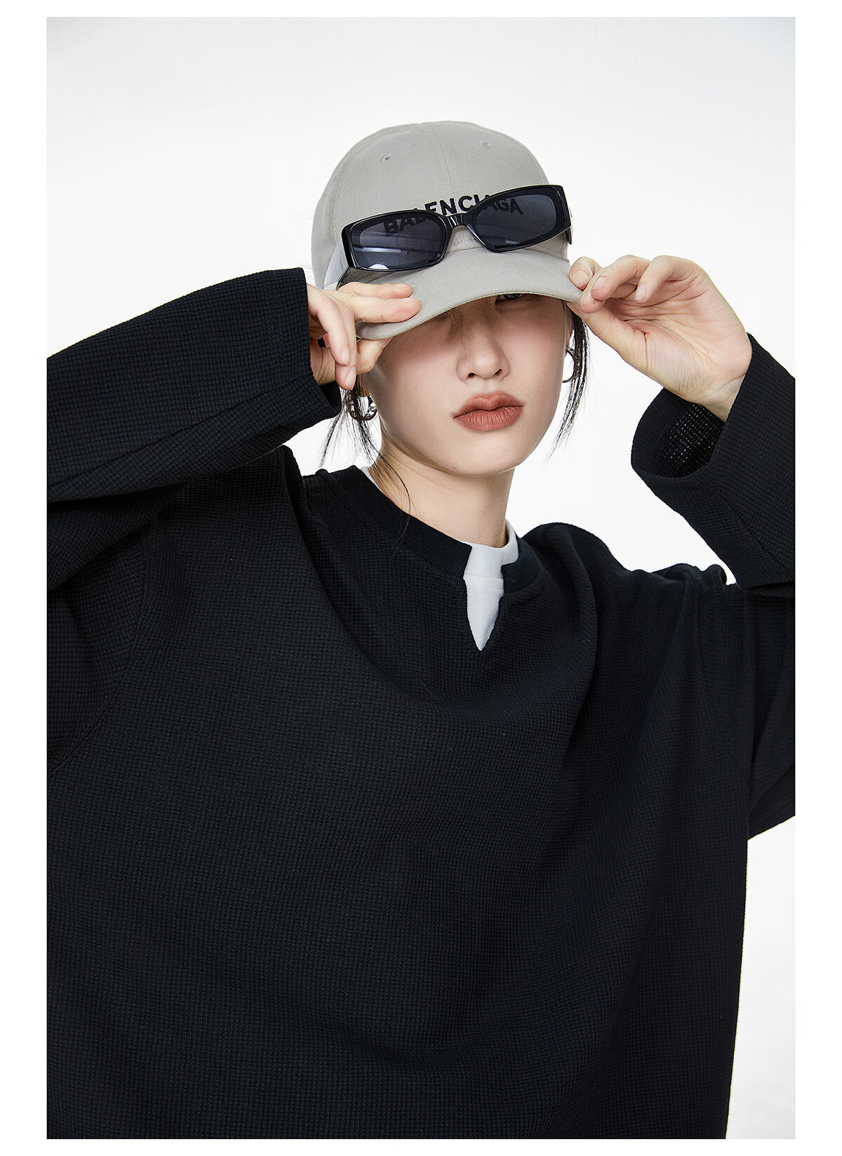 ICH MODE Women's Pullover Sweatshirt American Waffle Long Sleeve T-Shirt Autumn Winter Loose Casual Henley Neck Top Gray L 46
