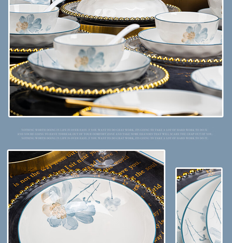 KANGQIN Underglaze Color Dinnerware Set for Home Use, 2025 New Stylish Ceramic Bowls, Plates, Chopsticks And Tableware Set, Fragrant 13