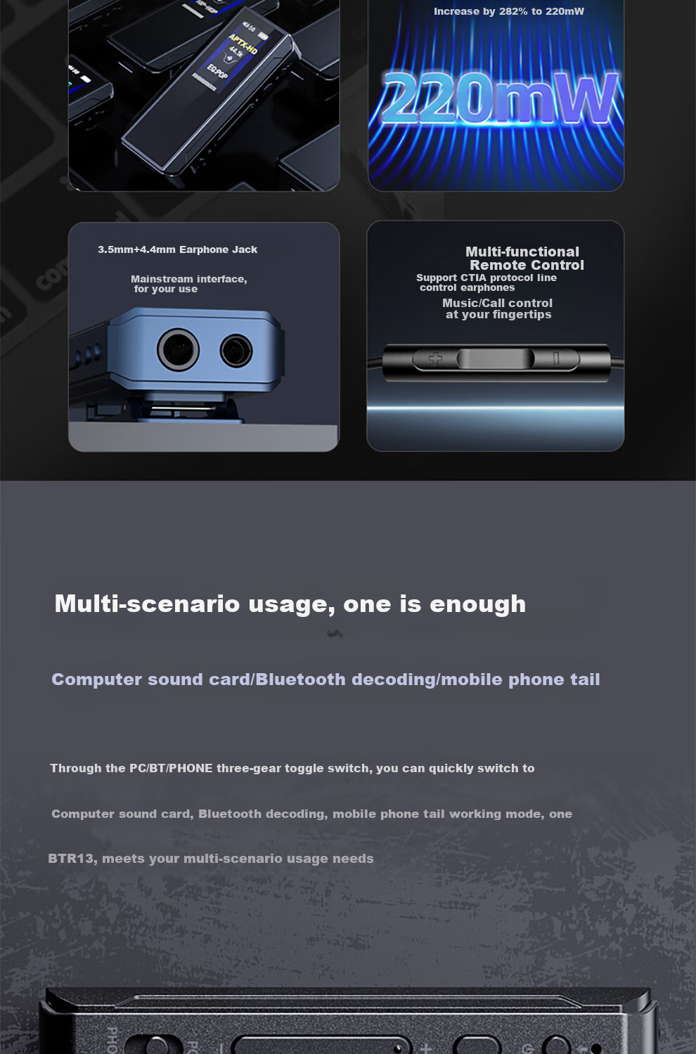FiiO BTR13 Bluetooth 5.1 Decoding Headphone Amplifier with Microphone, Compatible with Computer Desktop Tablet Mobile Phone Speakers Sound Card Universal Black Decoder 3