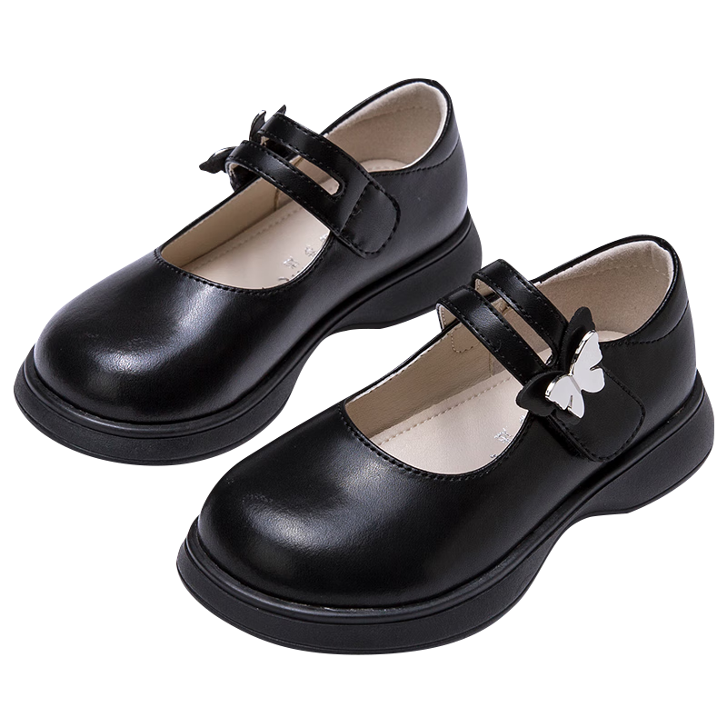 Fulomi Girls' Leather Princess Shoes Children's Square Toe Flats Fashion School Performance Shoes Black (Matte) Size 29