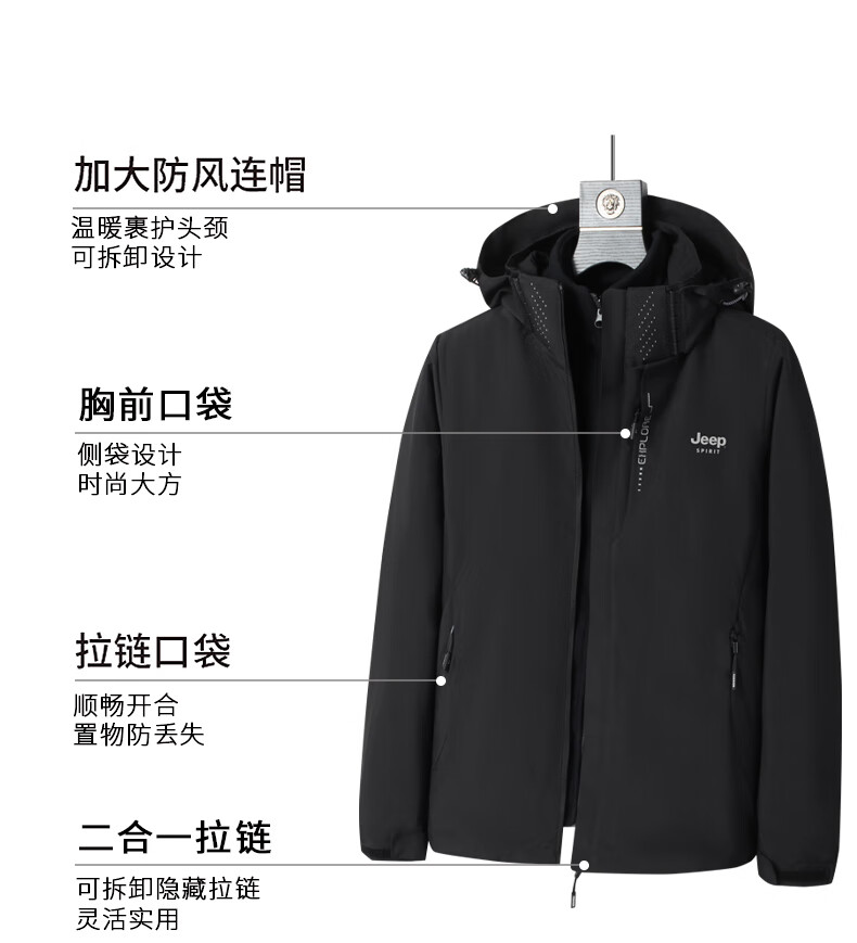 JEEP SPIRIT Men's Jacket New Autumn Winter Outdoor Windproof Waterproof Coat 6266 Dark Blue [3-in-1] 2XL 2