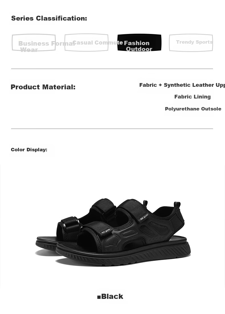 HLA Men's Versatile Comfortable Outdoor Beach Shoes, Breathable Lightweight Casual Sandals, T083 Black Size 41 3