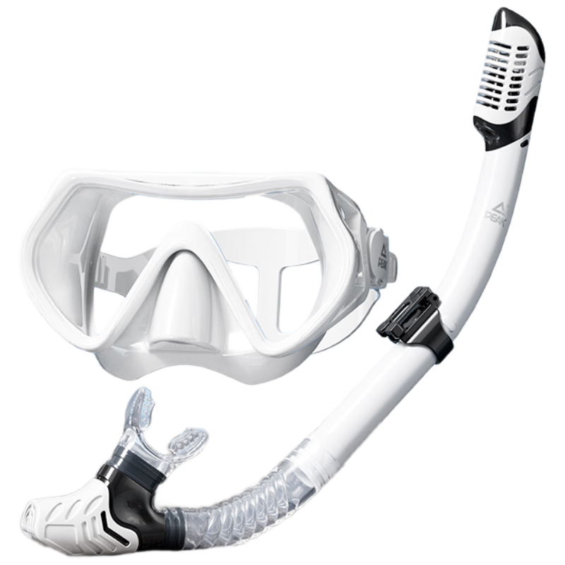 Peak HD Anti-Fog Snorkeling Mask Professional Diving Swim Goggles Full Dry Snorkel Set Adult Swimming Training White