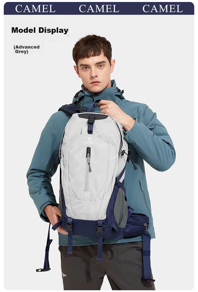 CAMEL Hiking Backpack, Outdoor Backpack, Travel Backpack, Mountaineering Backpack, Trekking Backpack, 2S04001A, Premium Gray 7