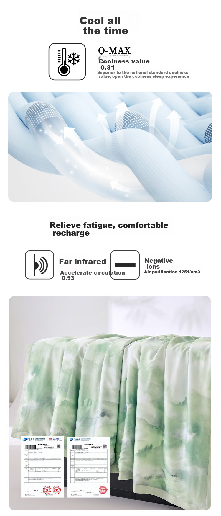 Ciyun Ice Soft Cooling Silk Summer Quilt, 100% Silk Washable Air Conditioning Comforter, 200*230cm, Qingqiu 8