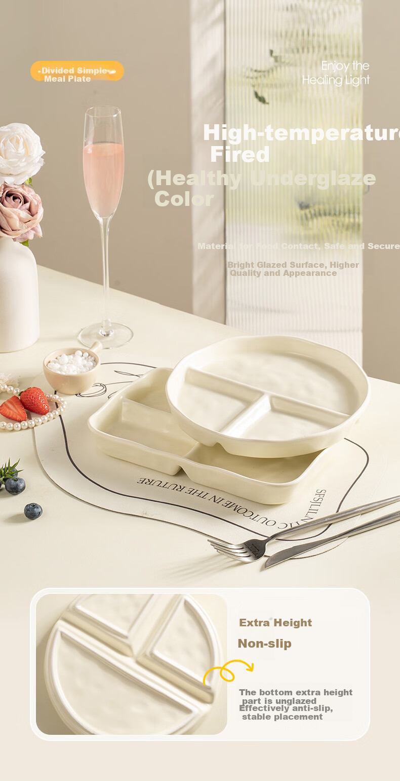 CAIZHI Ceramic Divided Plate, Compartmentalized Dining Plate, Student Breakfast Plate, Dumpling Plate, Fruit Plate, 211 Low-Fat Plate CZ6968 7