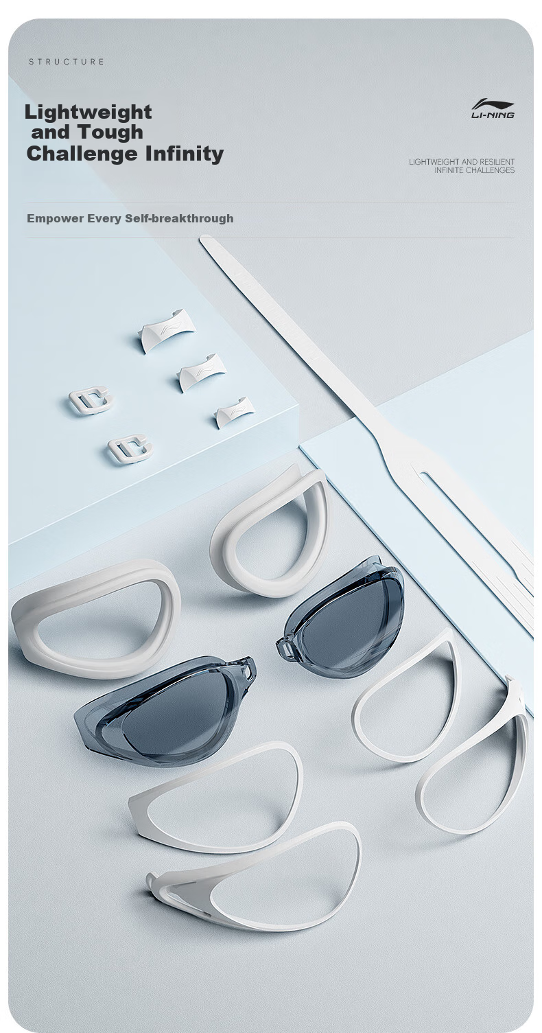 Li-Ning Swimming Goggles, Waterproof And Anti-Fog, High Definition for Men And Women, Professional Training Clear Lens Swimming Glasses, 2212 White 9
