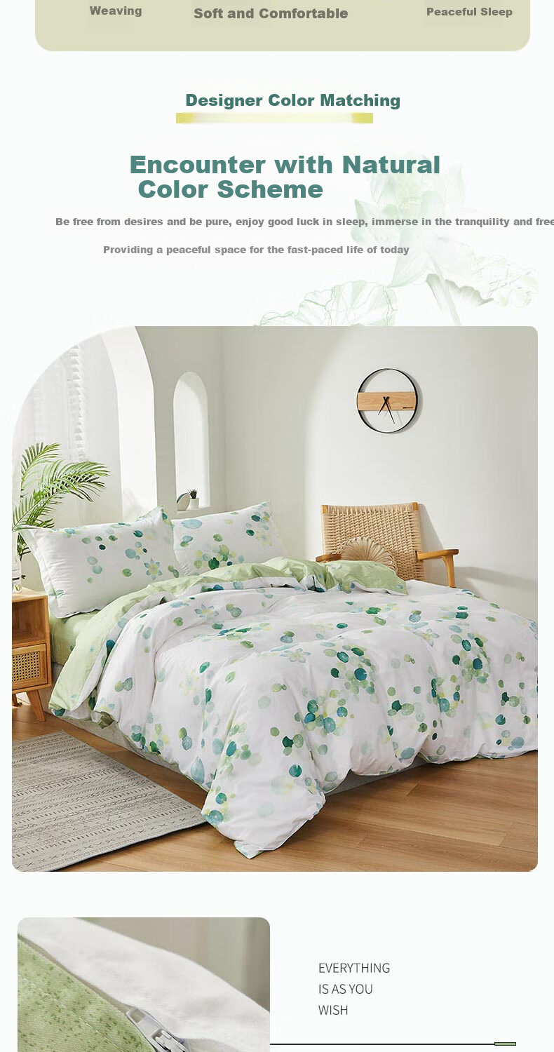 Hengyuanxiang Pure Cotton Four-Piece Bedding Set, Antibacterial Printed Ultra-Soft Skin-Friendly Bedding (Duvet Cover 2.2*2.4m), Good Luck Lotus White 7
