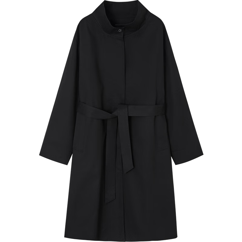 Dme Cotton Brushed Autumn Minimalist Stand Collar Drop Shoulder Striped Patchwork Petite Elegant Women's Trench Coat