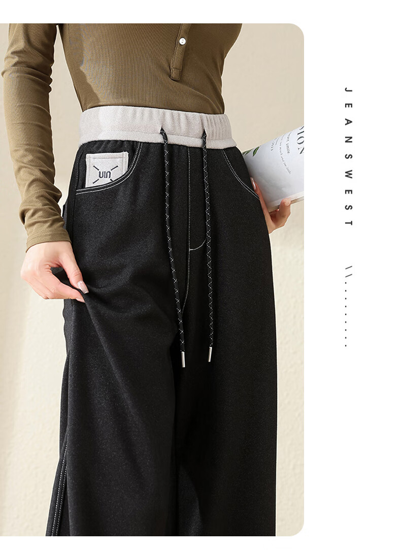 Jeanswest Women's Spring Summer Slim High Waist Drawstring Loose Wide Leg Jeans Denim Blue M 8