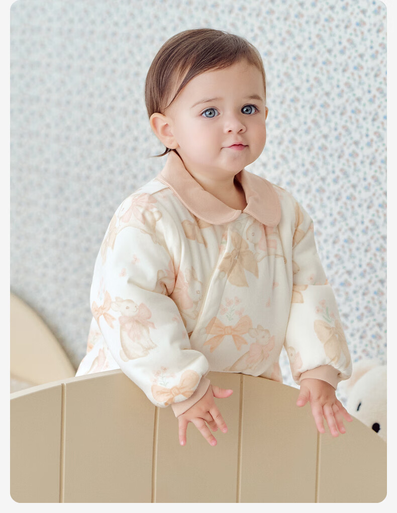 DAVE & BELLA Baby Girl Antibacterial Cotton-Padded Romper Autumn Winter Infant Jumpsuit Newborn Bodysuit 4