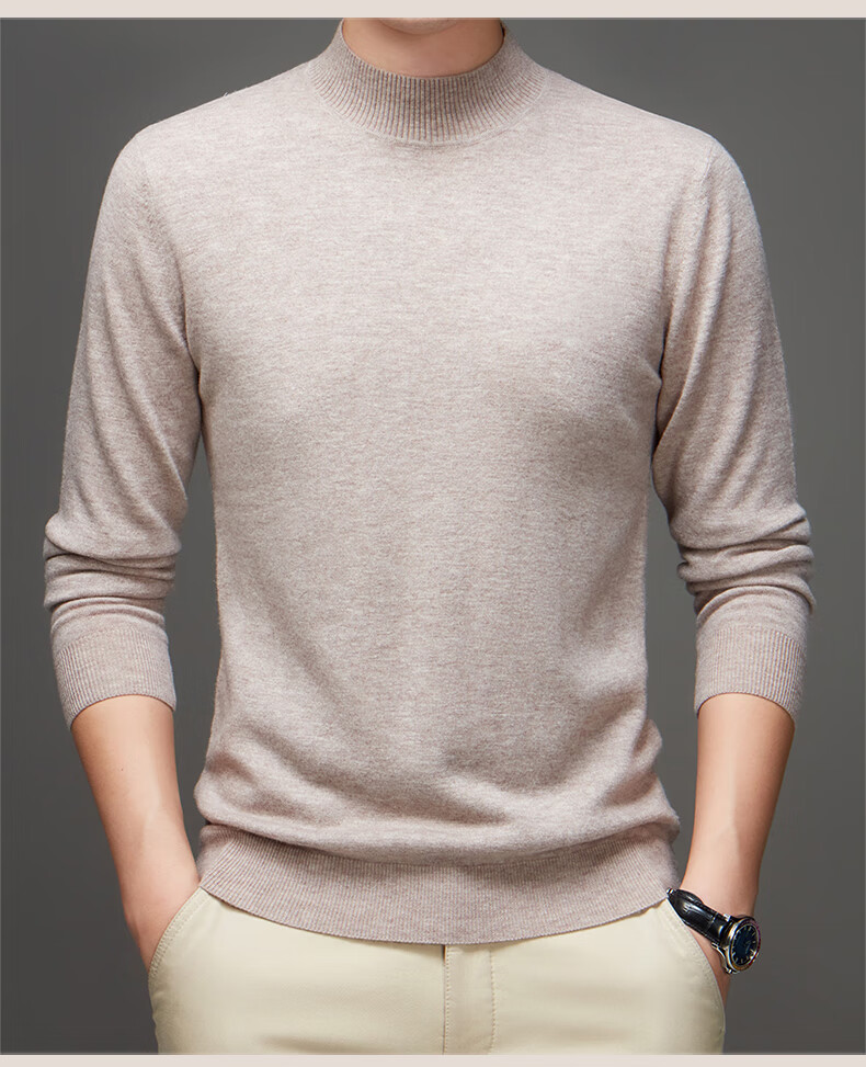 Hengyuanxiang Pure Wool Men's Autumn Winter Thin Half Turtleneck Knit Sweater Top Dark Red 175 11