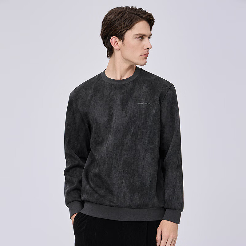 Dance with Wolves [Anti-Static & Antibacterial] Denim Print Crew Neck Trendy Casual Versatile Sweatshirt 015 Dark Gray M