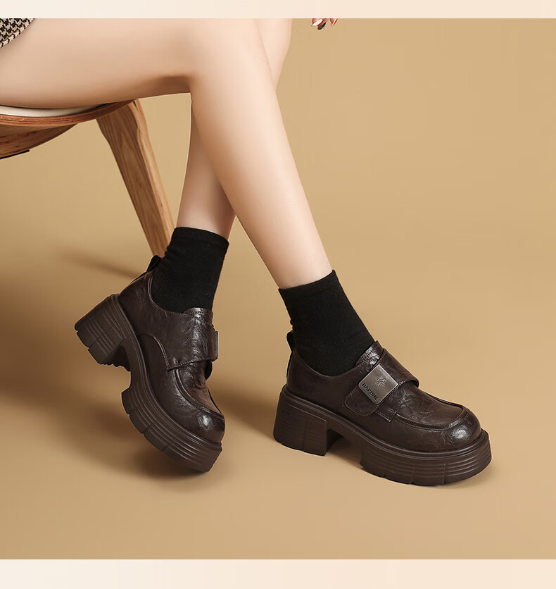 DAPHNE Vintage Style Loafers Women 2026 Spring New Versatile Niche Thick Sole Leather Shoes Height Increasing Flats Women 13