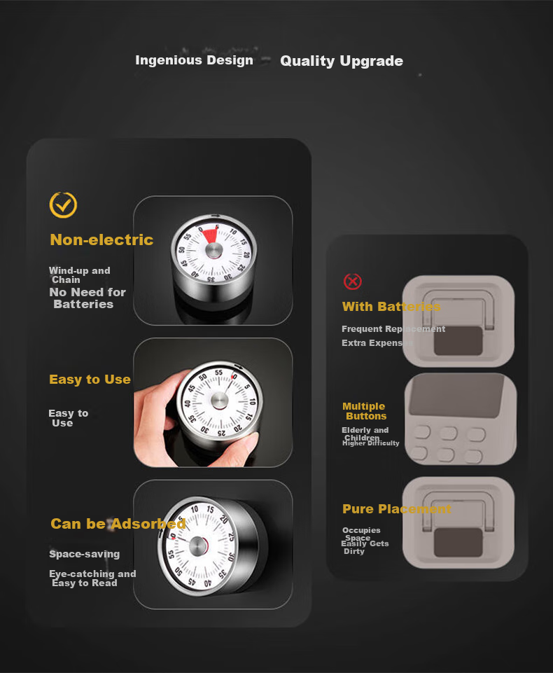 Siwangongli Timer Clock Refrigerator Magnet, Magnetic Kitchen Mechanical Clock Alarm Reminder, New Year Gift 3