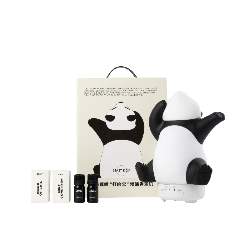 THE BEAST Panda Pupu Aromatherapy Diffuser, Juechuangmu & Pingping Milk Fragrance Diffuser, Desktop Humidifier with Night Light, Three-In Birthday Gift