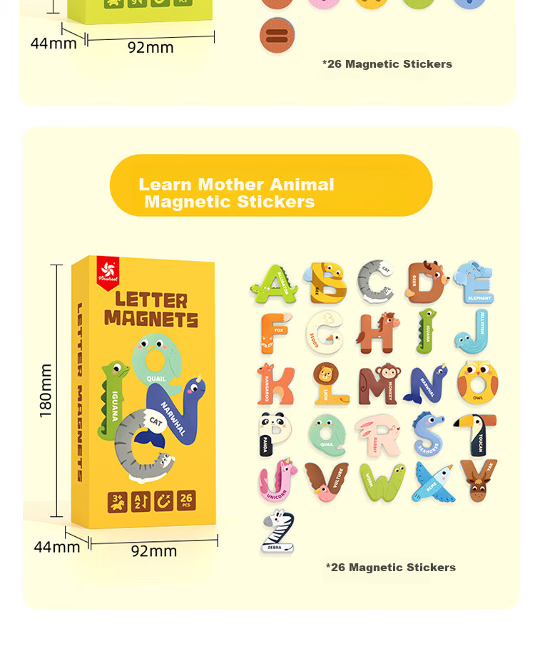 Pinwheel, 26 English Letters And Numbers Refrigerator Stickers, Animal-Themed Children's Early Education Cognitive Educational Toy, Letter Magnetic Stickers 12