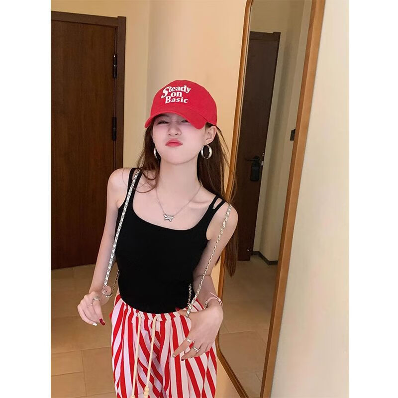 LangSha Women's Backless Camisole Vest 2025 New Inner Wear Versatile Base Layer Outer Wear with Chest Pad Vacation Red Small Camisole 4