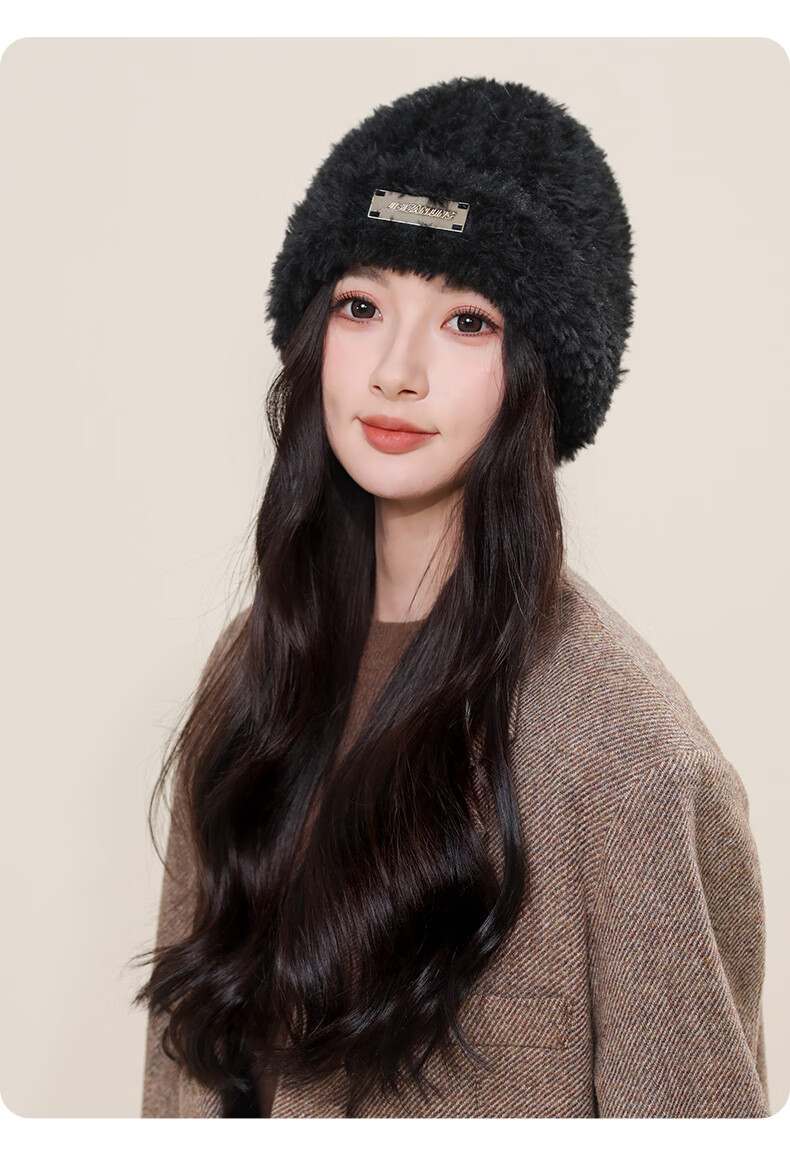 CARTELO Women's Autumn Winter Plush Knit Hat Woolen Hat Large Head Circumference Slim Face Cold Weather Warm Ear Protection Cap 4