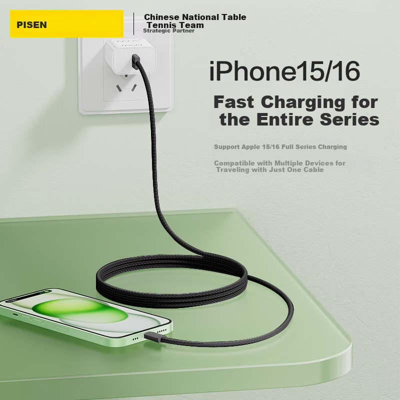 Кабель PISEN Type-C USB-C 3A, оплетка, 1.2м, черный