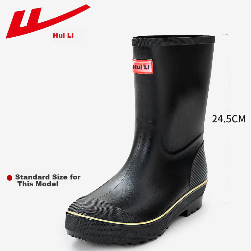 Warrior Mid-Calf Rain Boots for Men with Elastic Cuffs, Non-Slip Waterproof Rubber Shoes for Fishing And Chef Use S89 Black Size 39