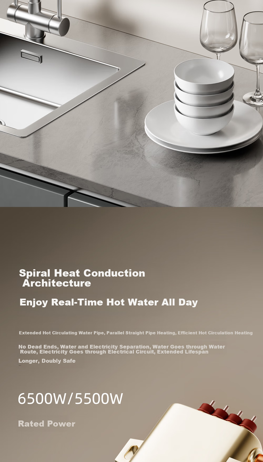 Vanward Instant Hot Water Dispenser, Compact Under-Counter Mini Water Heater, No Drilling Or Storage Required, Electric Heating, Constant Temperature, Variable Frequency, Rapid Heating, Suitable for Rental Apartments And Dormitories 2