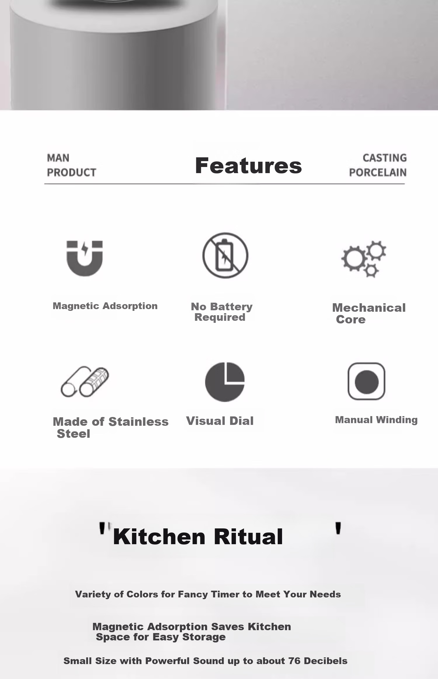 Deming Kitchen Timer Mechanical Core, Visualized Time Magnetic Timer, Kitchen Baking Countdown Timer 1