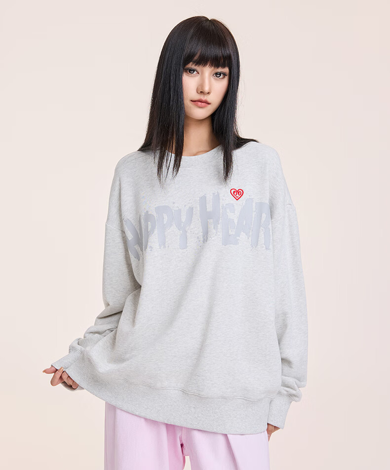 Charles Peach Heart American Style Pure Cotton Embroidered Sweatshirt Men Crew Neck Spring Autumn New Pullover Long Sleeve Top Black S 5