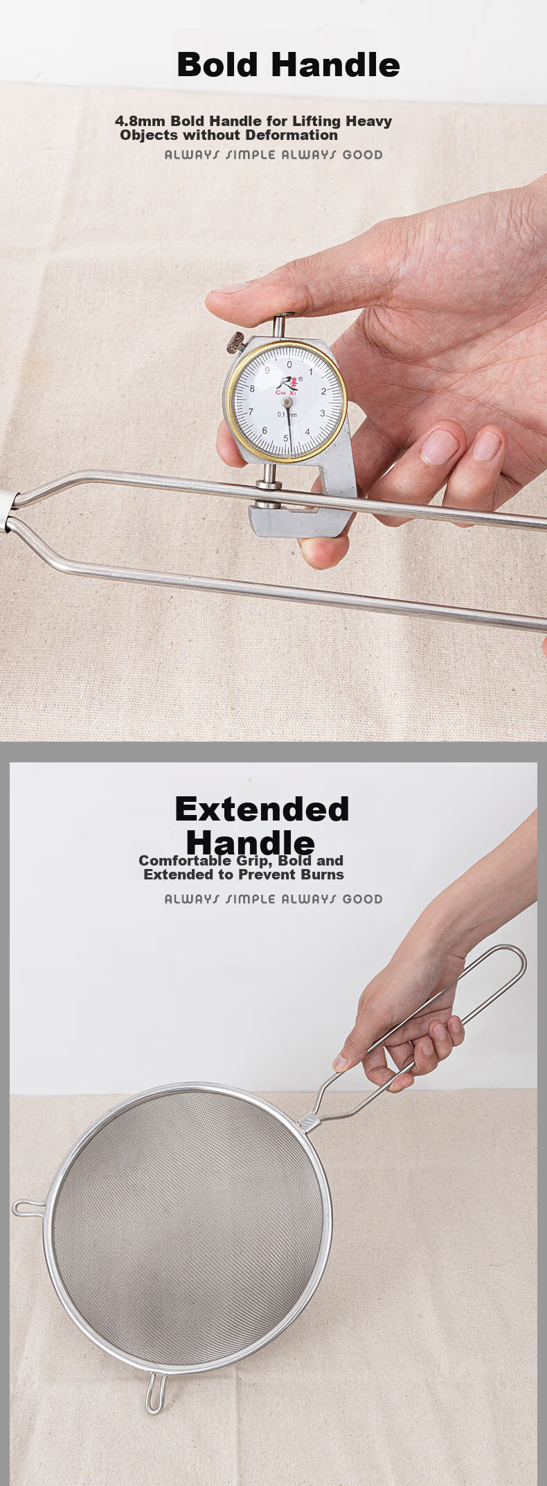 Jinyaoshi Stainless Steel Mesh Strainer, Commercial Large Fry Filter, 25cm Double-Ear Draining Net, GK-SYG100 5