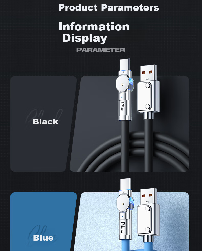 Nengshi Charging Cable, Type-C Data Cable, 100W Fast Charging, USB-C Flash Charging, 6A, Suitable for Huawei, Vivo, Xiaomi, OPPO, Honor Phones, Thickened, Rotatable Head, 1.5 Meters, Blue 17