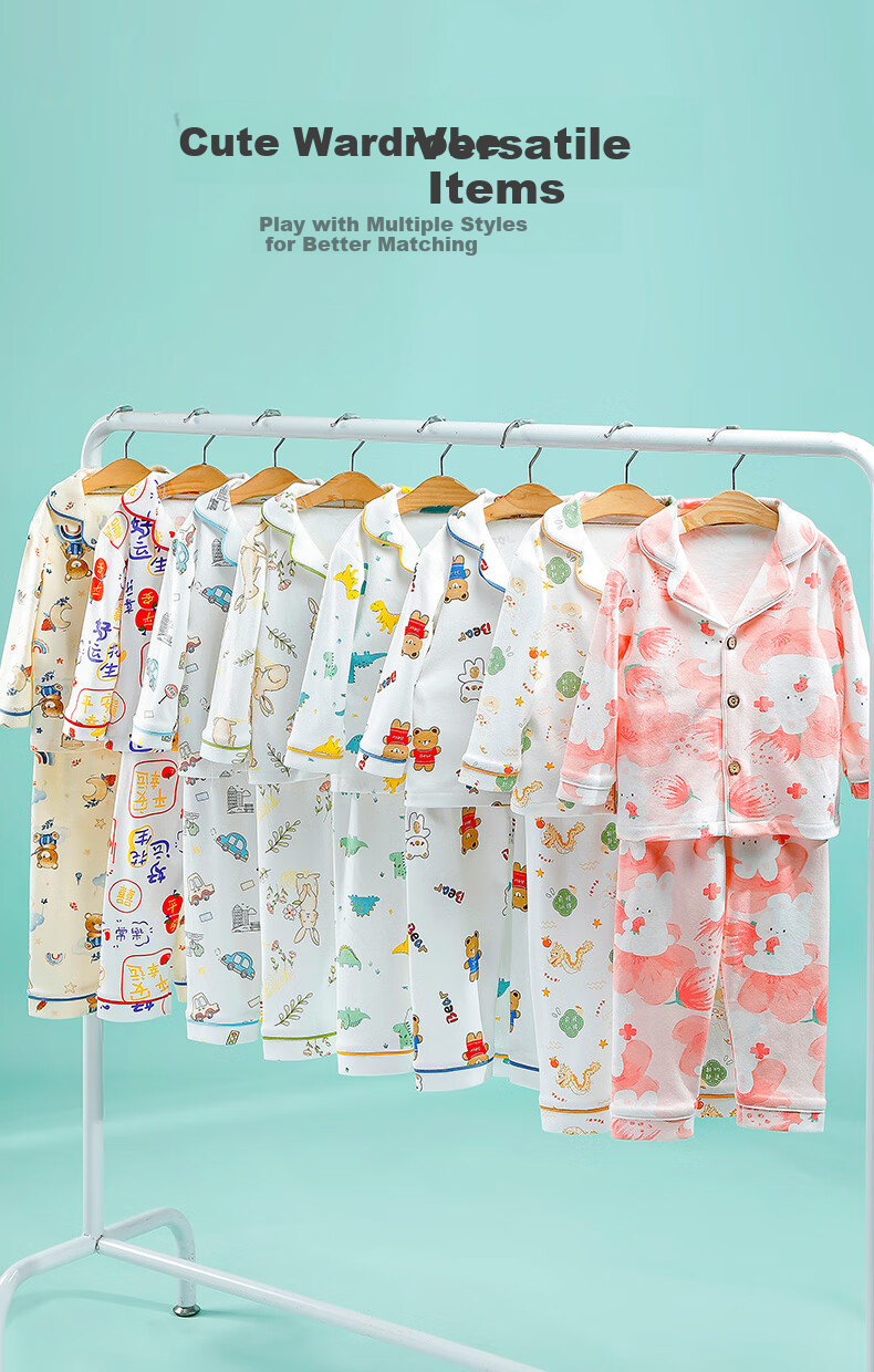 YISHUANGER Children's Homewear Set Girls Pajamas Air Conditioning Clothes Summer Thin Baby Boys Blooming Flower 120 4