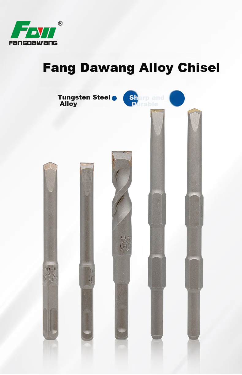Fangdaiwang Alloy Chisel with Handle, 10*130 Pointed Chisel, 10 Pieces Groove Drill Bit, Concrete Core Cutter, Wire Slot Alloy Electric Hammer Drill 1