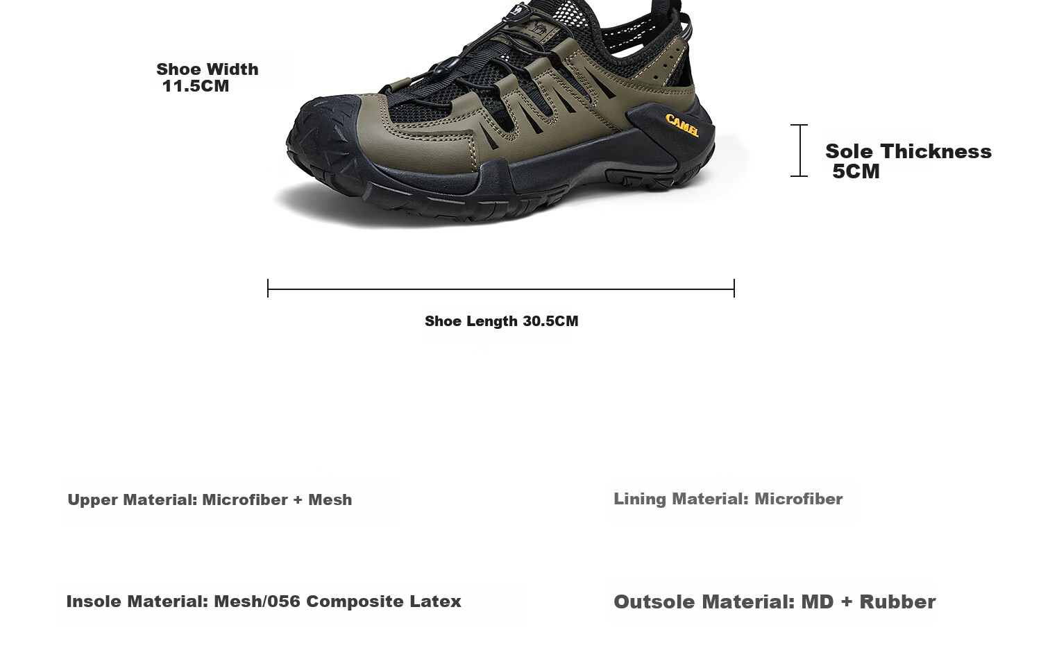 CAMEL Lightweight Breathable Slip-On Comfortable Soft Elastic Urban Outdoor Hiking Sandals Men G15M342010 Green/Black Size 44 28
