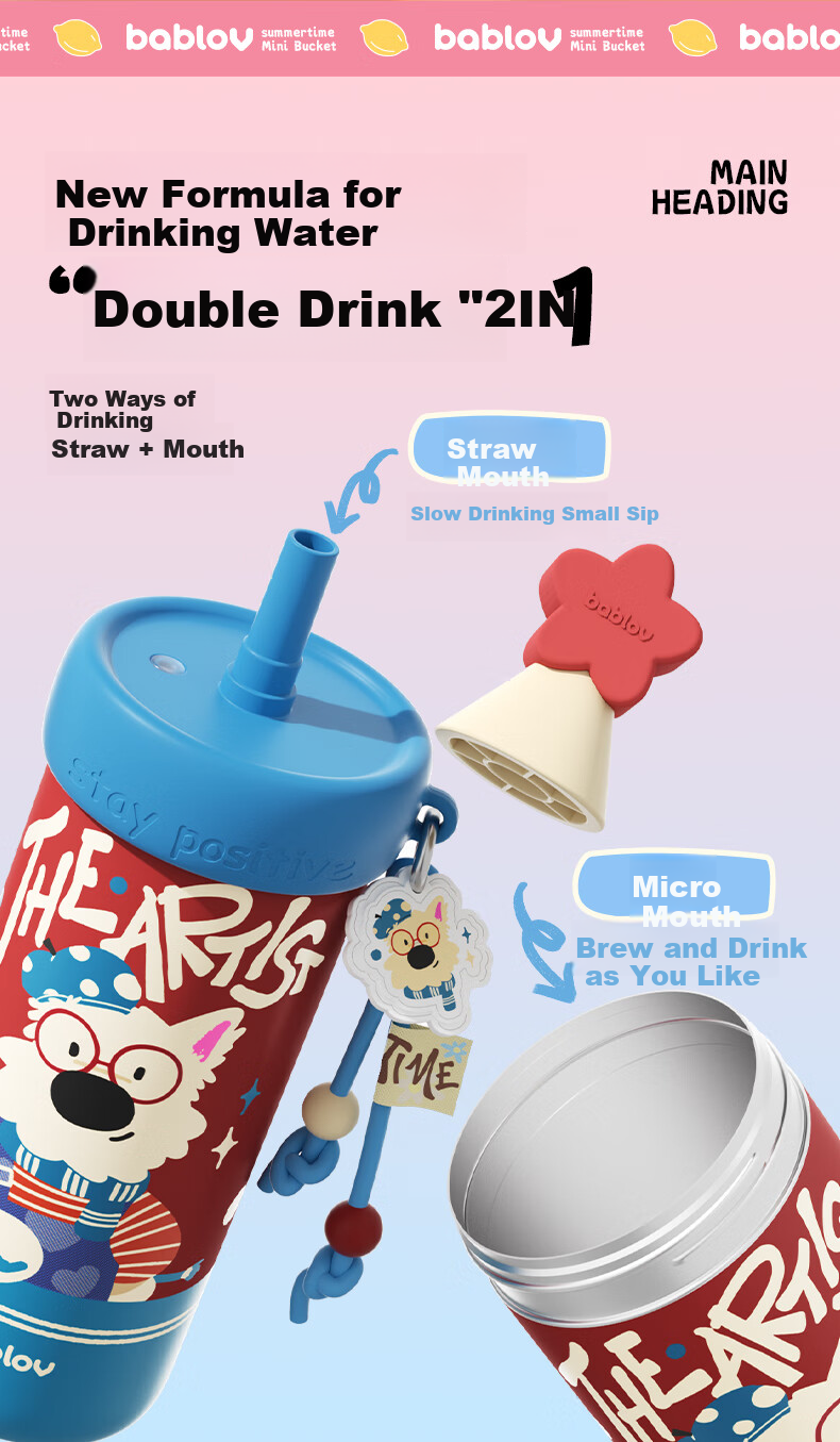 BABLOV Huaban Sen Insulated Water Bottle for Women High-Value Large Capacity Student Portable Straw Cup 7